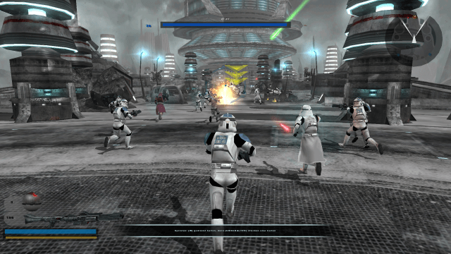 Star Wars Battlefront II stormtroopers fighting on a empire planet.