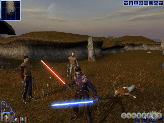 Star Wars knights of the old republic with four sith and jedi holding lightsabers