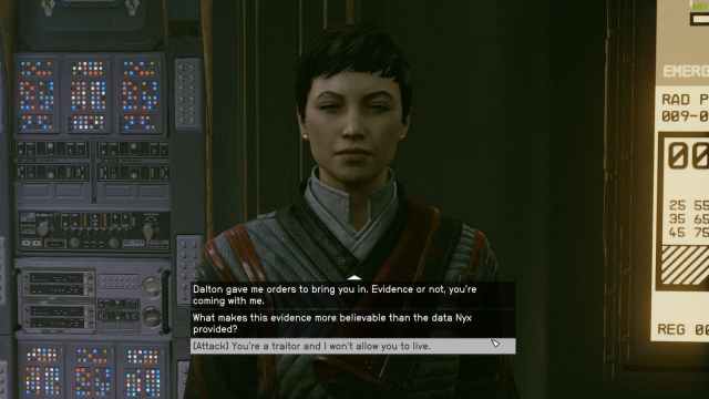 Image showing dialogue options to attack Imogene in Starfield