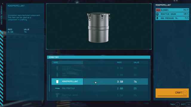 Image showing Monopropellant crafting recipe in Starfield