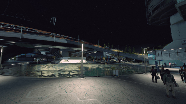 New Atlantis at night in Starfield