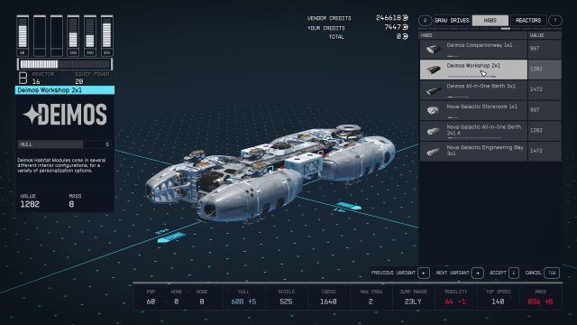 Image of the ship builder menu in Starfield.