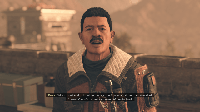 Displays Davis during a dialogue cutscene in Starfield.