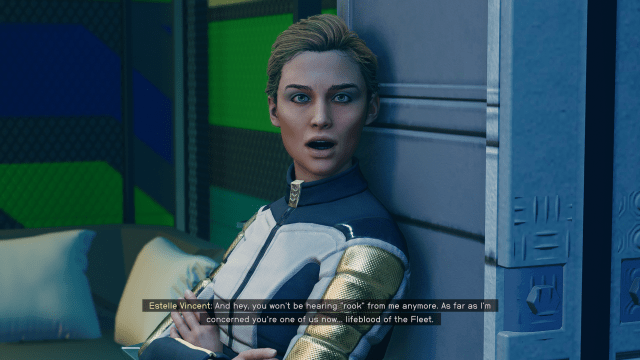 Displays Estelle during a dialogue in Starfield.