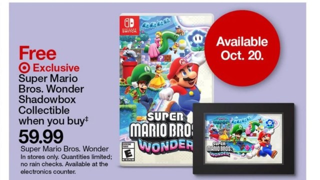 The Super Mario Bros. Wonder pre-order featuring a shadowbox collectible