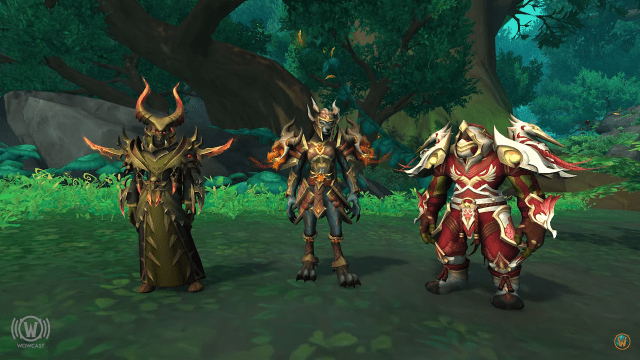 Three WoW characters wearing season three tier sets.