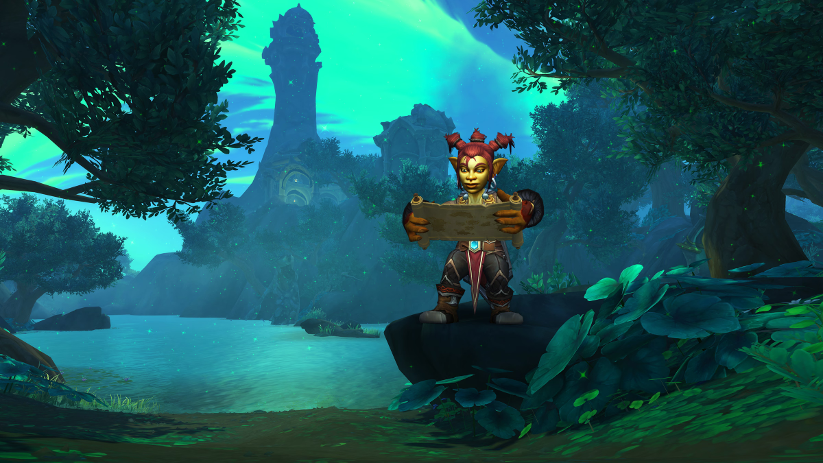 Goblin reading a map while on the Dragon Isles
