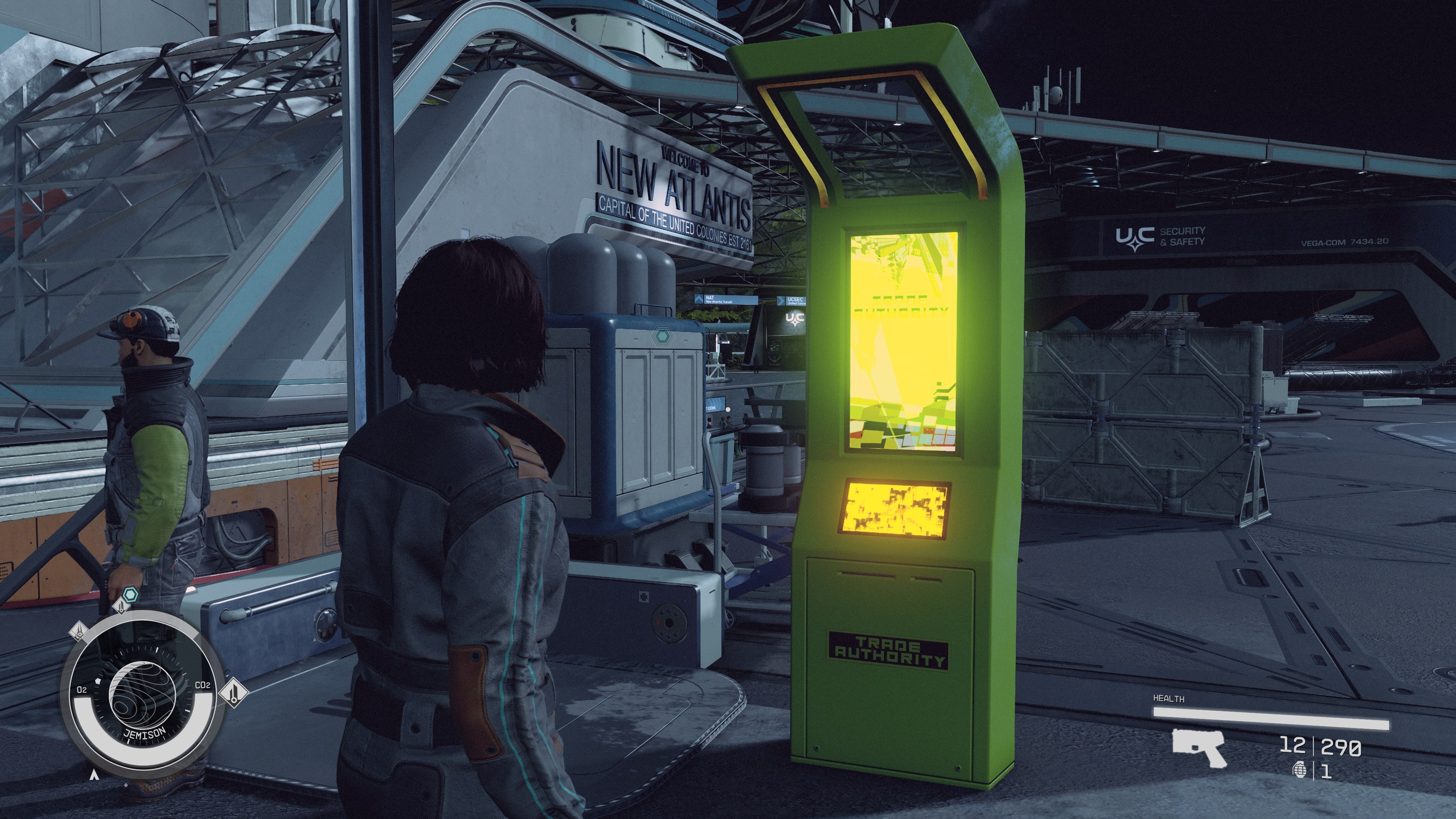 An in game image of the Trade Authority kiosk from the sci fi game Starfield. 
