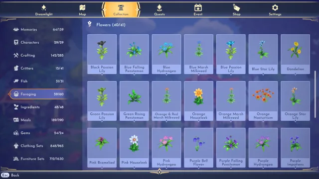 The flowers collection page.