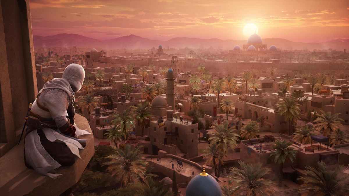 Basim looking over Baghdad from a bird's eye view in Assassin's Creed Mirage.