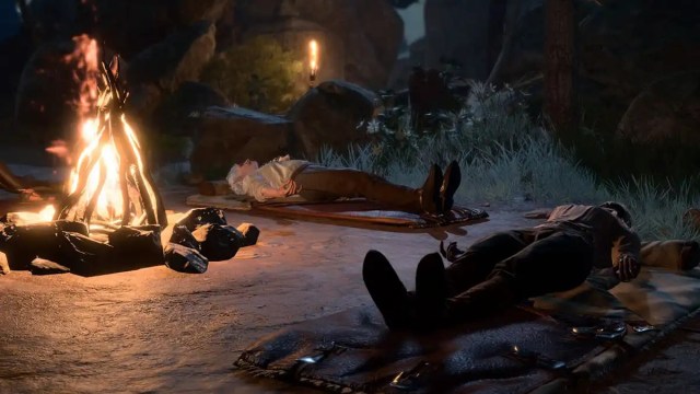 Characters sleeping in a campsite in Baldur's Gate 3