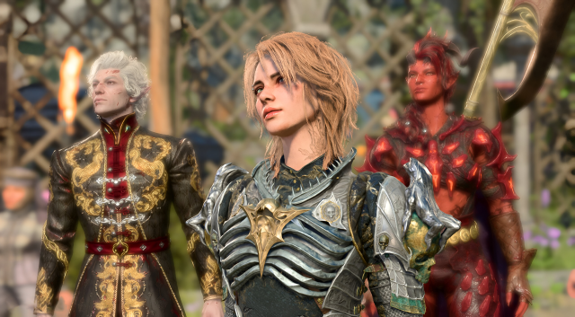 Danni standing with blonde hair, silver armor, and gold accents. 