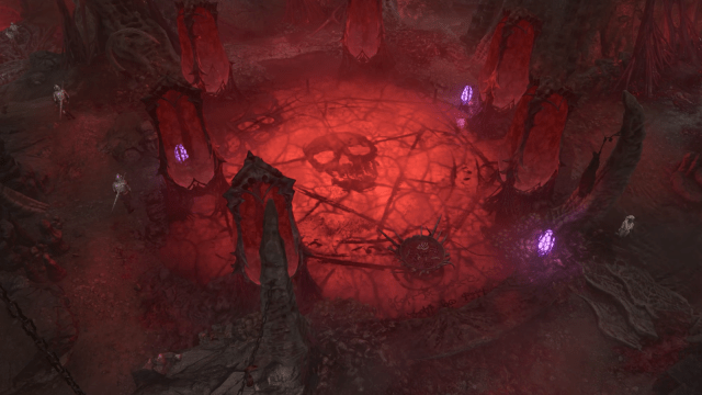 A sigil of a skull is imprinted inside of a pentagram in the Underdark of Baldur's Gate 3
