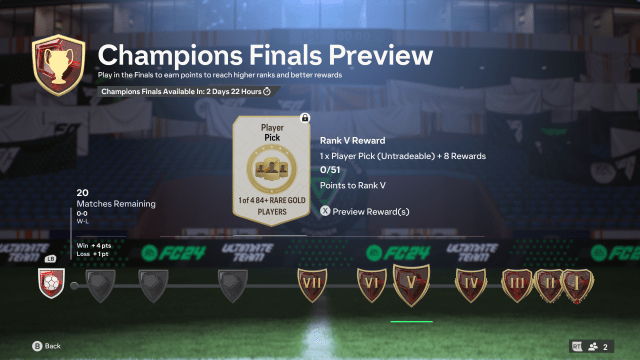 The Champions Finals Preview page in EA FC 24 Ultimate Team.