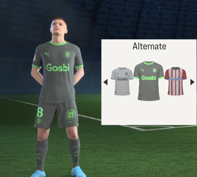 A screenshot showing the Girona kits in EA FC 24.