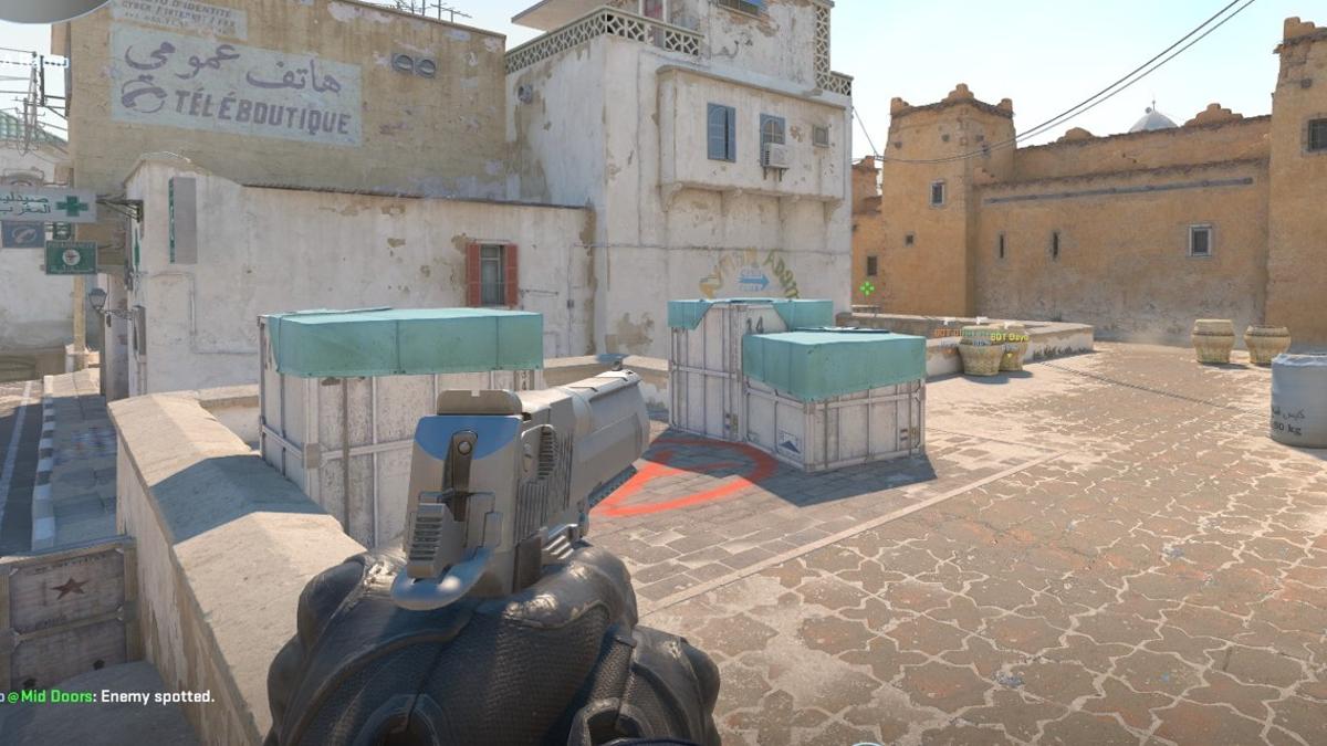 CS2 player holding a deagle on Dust 2's A bomb site