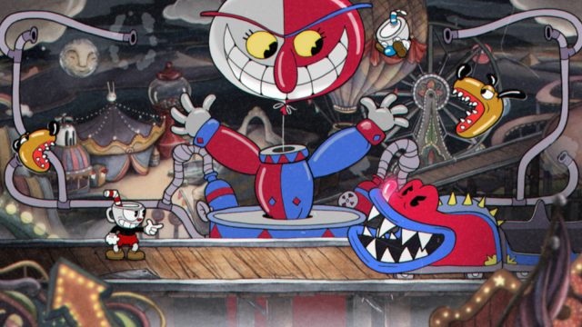 Cuphead level with cuphead shooting his pistol