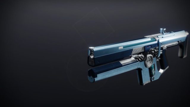 The Ammit AR2 is presented in Destiny 2's weapon inspect screen. The auto rifle is black, light blue and dark blue.