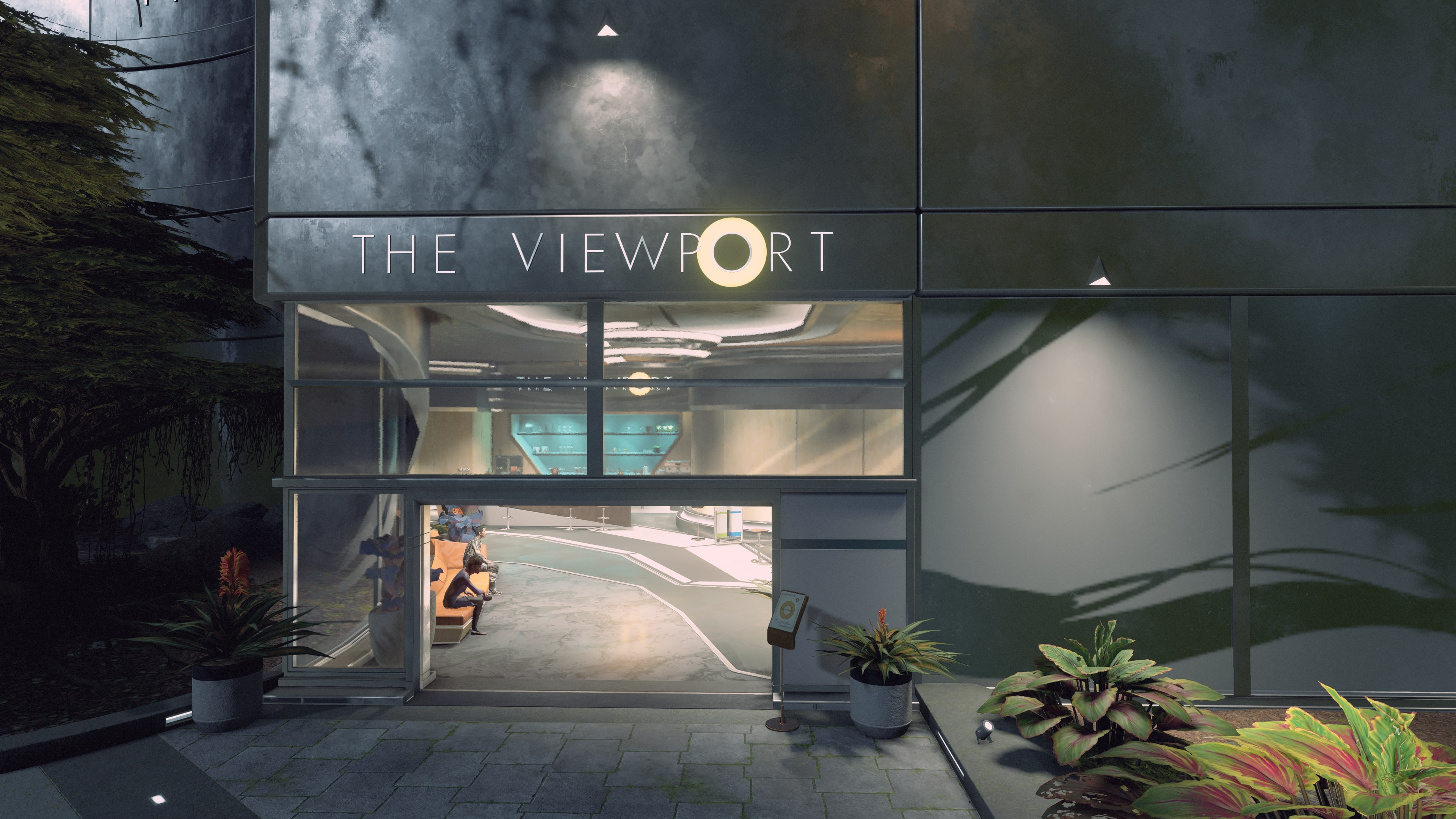 An in game image of the bar The Viewport from the sci fi game Starfield. 