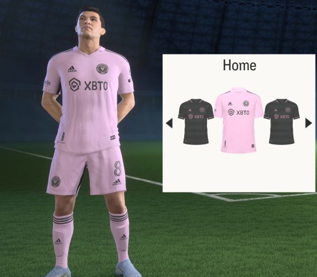 A screenshot showing the Inter Miami kits in EA FC 24.