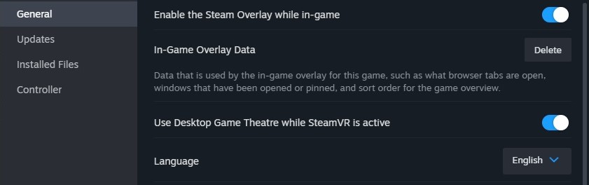 General tab in the Steam Properties menu