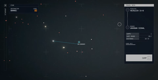 Image of the Star Map in Starfield, showing the location of the Bannoc system.