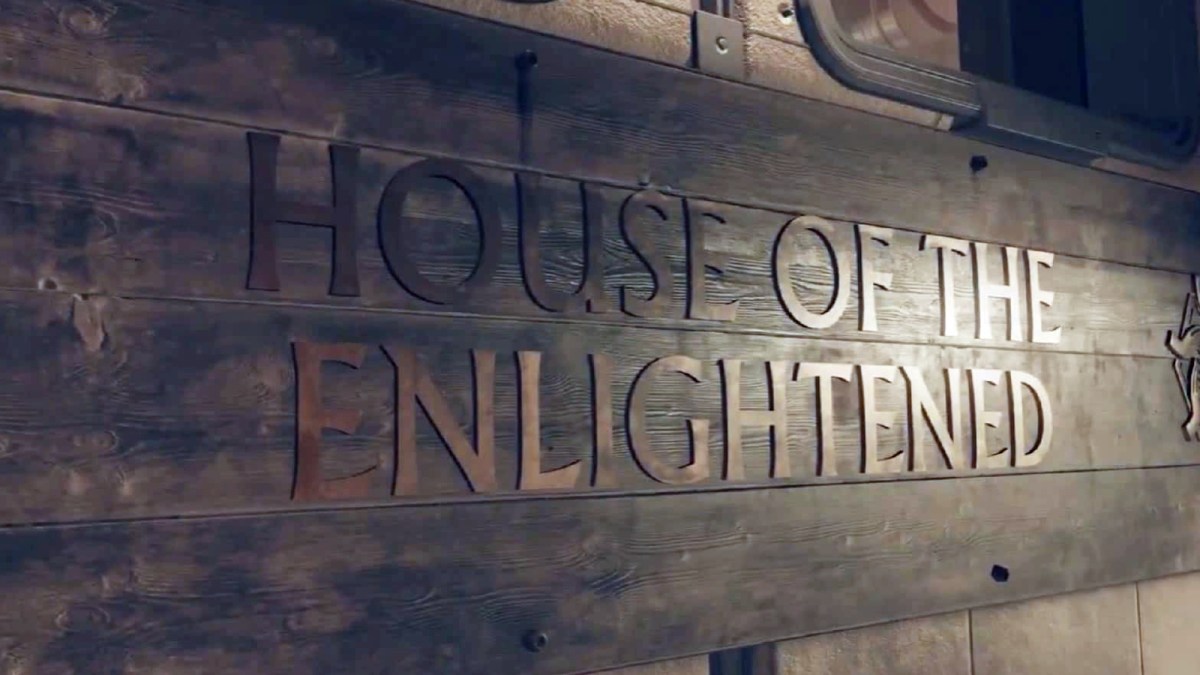 The House of the Enlightened entrance and sign in Starfield.