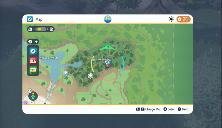 A screenshot of the map of the Kitakami region in the Pokemon Scarlet and Violet The Teal Mask DLC.