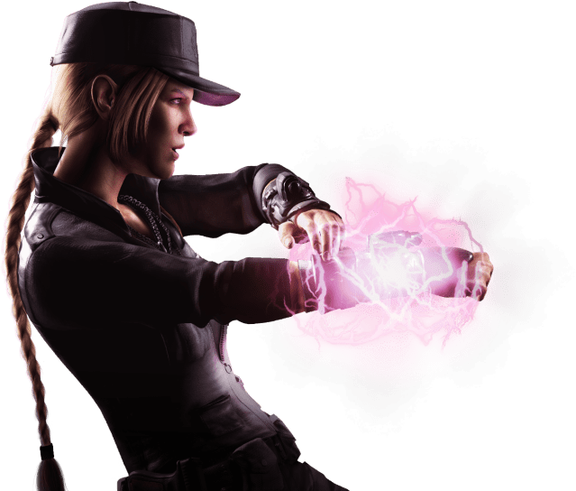 Mortal Kombat XL render featuring Sonya charging up a purple ball of lightning. 