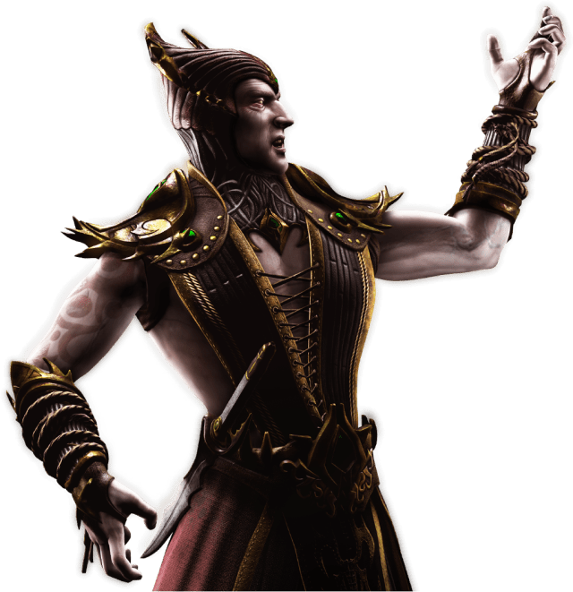 Render of Shinnok from Mortal Kombat XL holding a raised arm. 