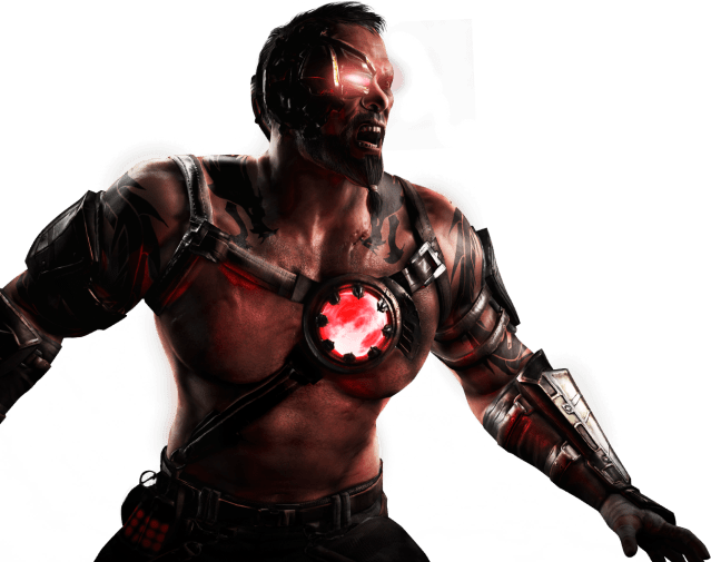Mortal Kombat XL render of Kano screaming and holding his arms stretched. 