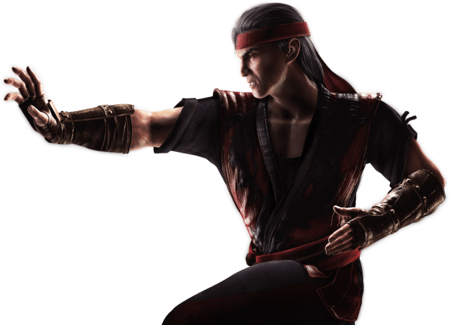 Render of Liu Kang from Mortal Kombat XL showing him combatively holding his hand up. 