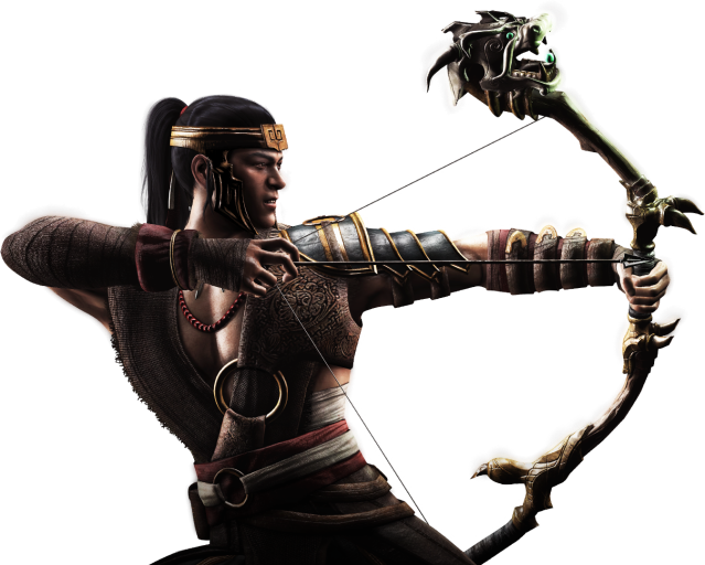 Mortal Kombat XL render of Kung Jin notching his bow. 