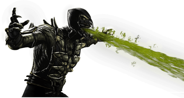Mortal Kombat XL render of Reptile showing him spewing acid bile. 