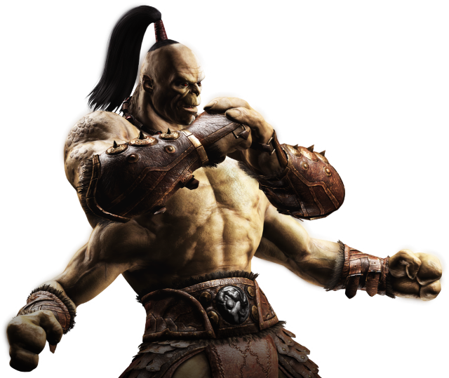 Image of Goro from Mortal Kombat XL holding two arms together and two outstretched. 