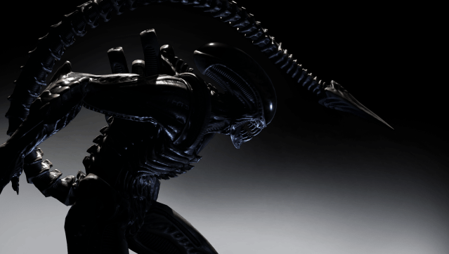 Render of Alien from Mortal Kombat XL holding her tail over her head. 