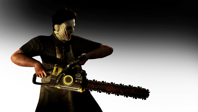 Mortal Kombat XL render of Leatherface holding and operating a chainsaw. 