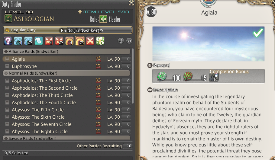 Duty Finder's Endwalker Raid list.