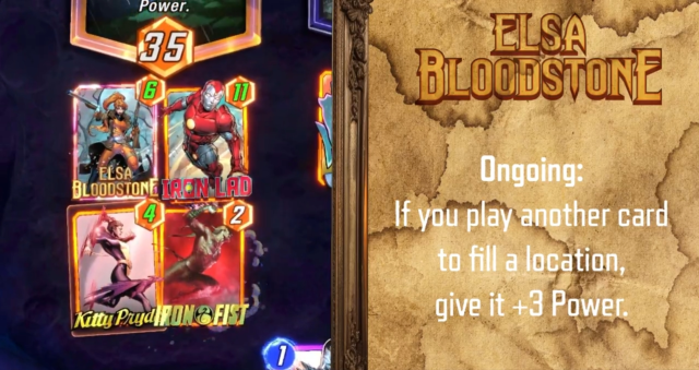 A screenshot of Elsa Bloodstone and her ability in Marvel Snap.