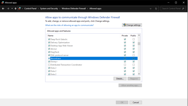 Screenshot of Windows Defender Firewall. 