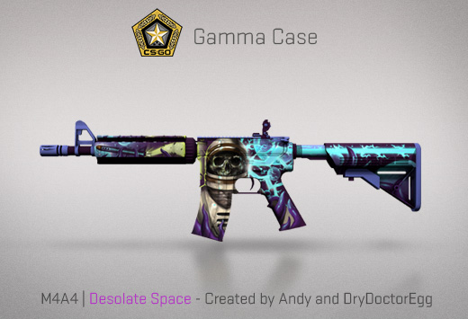 M4A4 Desolate Space skin featuring a skeleton astronaut in CSGO. 
