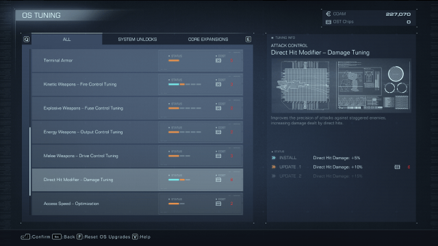 The OS tuning menu in AC6