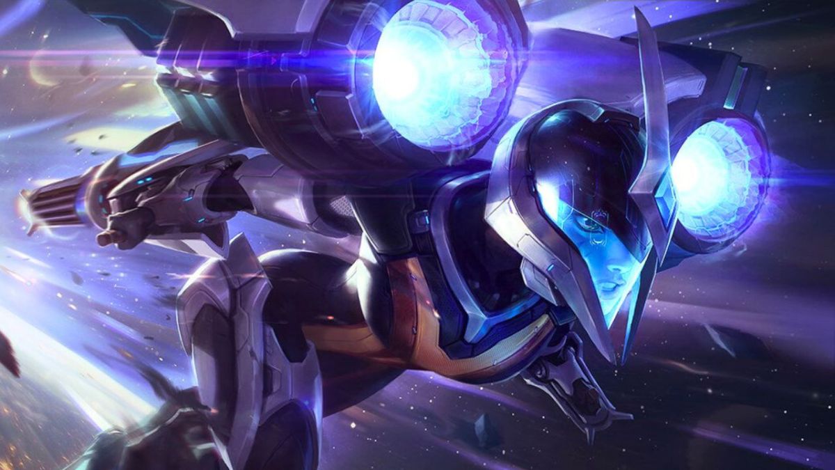 Woman wearing space suit and flying in League of Legends