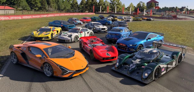 A selection of cars shown on track in Forza Motorsport.