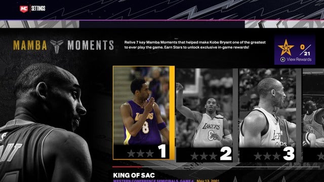 Mamba Moments start screen in NBA 2K24