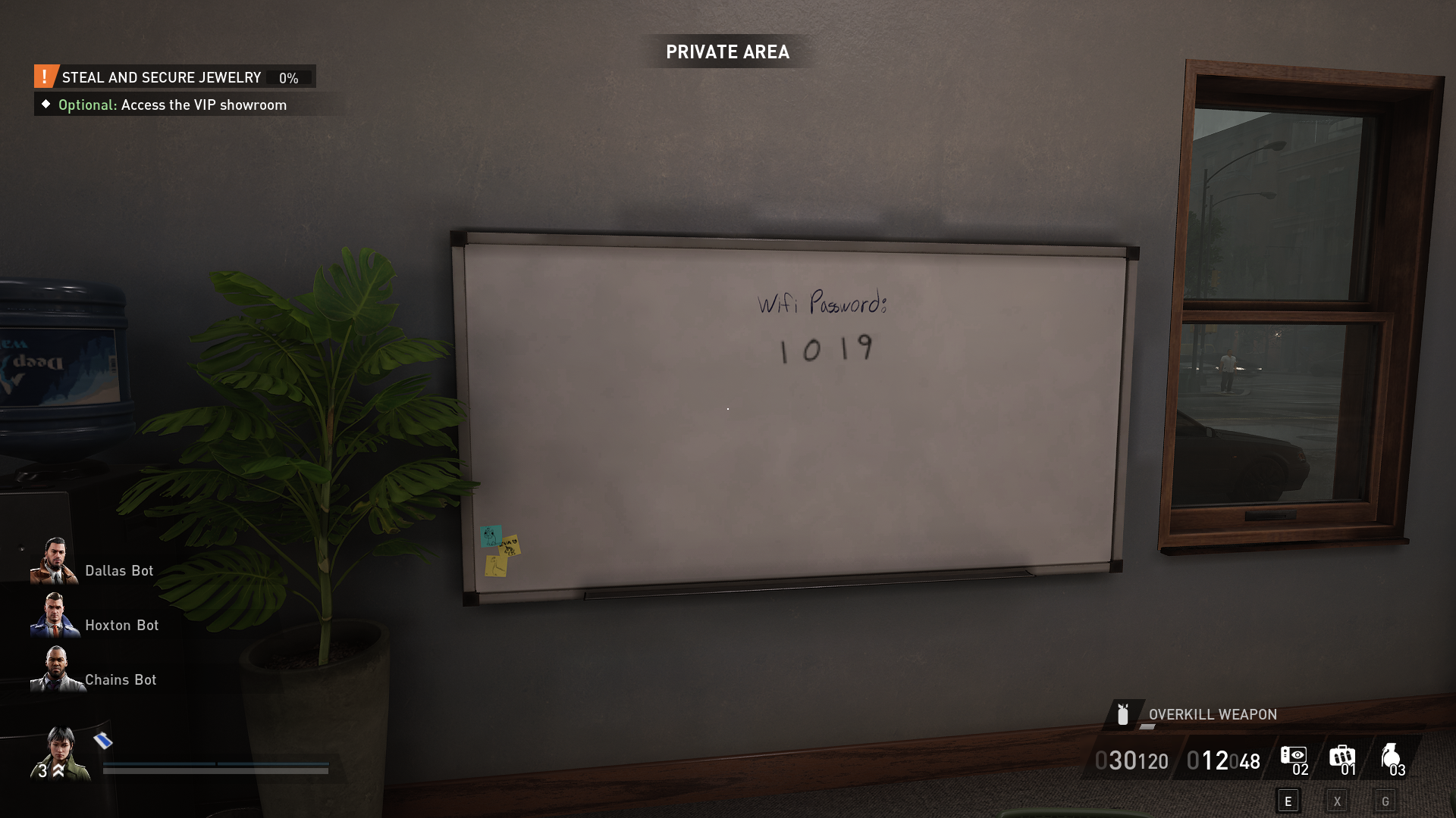 Displays the wifi password on a whiteboard during Dirty Ice (Payday 3)