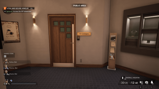Displays the door to the VIP showroom during Dirty Ice (Payday 3)
