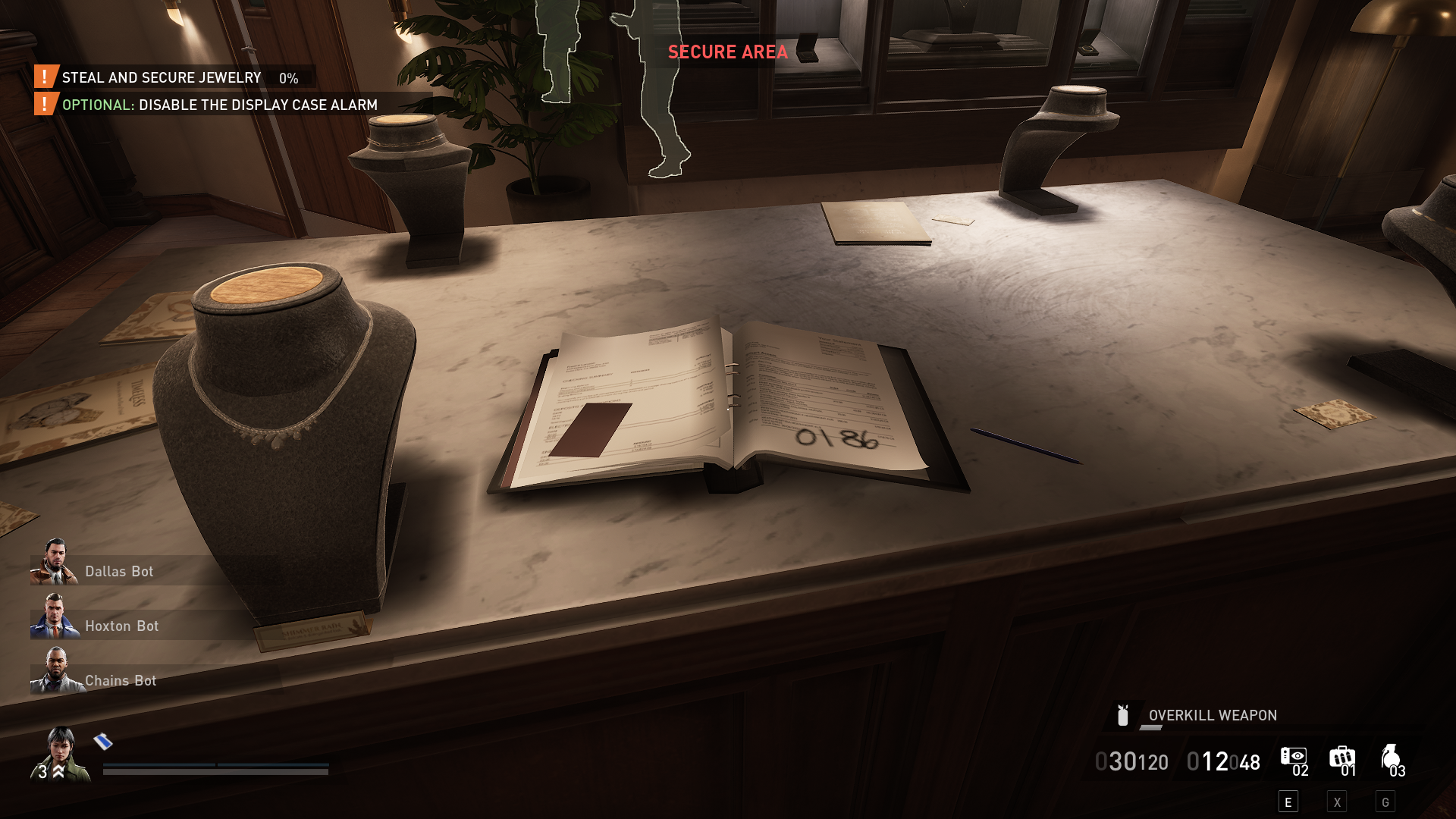 Displays the ledger in the VIP showroom during Dirty Ice (Payday 3)