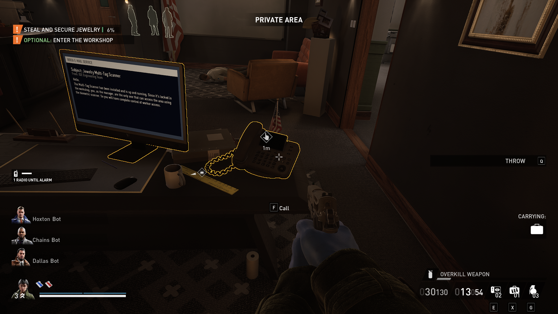 Displays the phone in the manager's office during Dirty Ice (Payday 3)