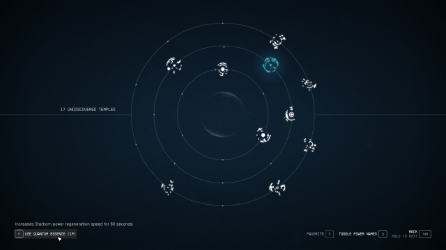 Image of the Starborn power menu, showing various glyphs that represent unique powers.